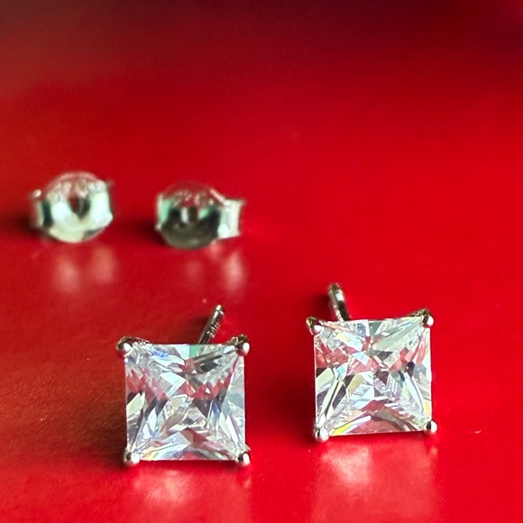 925 Sterling Silver Jewelry - 925 Silver Earrings,Elegant Silver Square Crystal Earrings